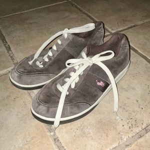 Polo Ralph Lauren tennies 
Polo brown Suede Sneakers, pink logo